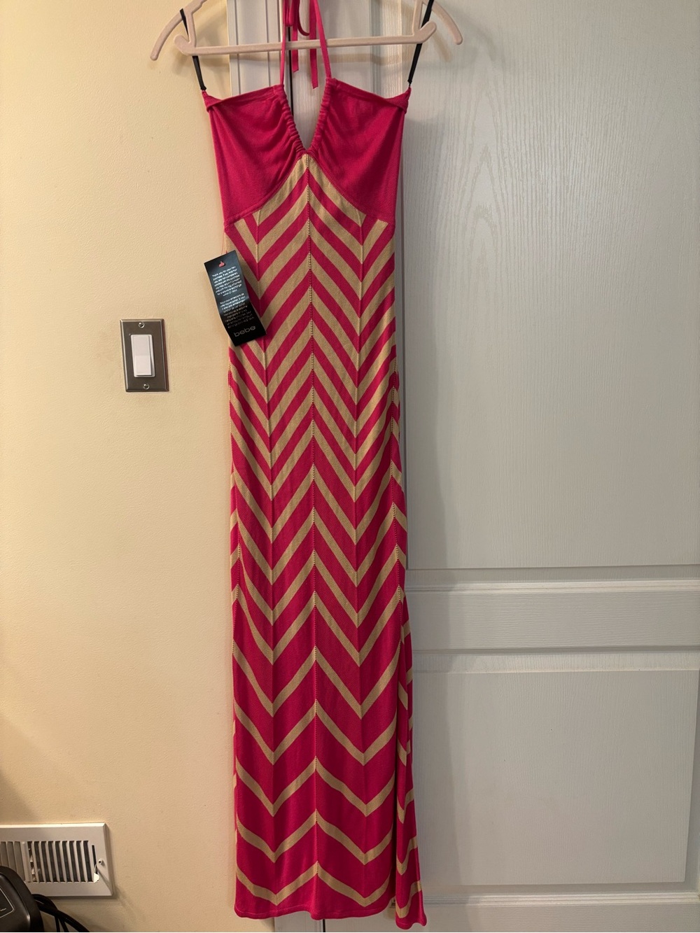 bebe Fuchsia Maxi Dress with Gold Chevron